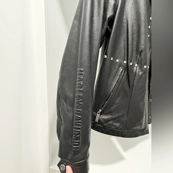 Vintage Harley Davidson Black Leather Studded  Motorcycle Riding Jacket XS 90s - Picture 5 of 11